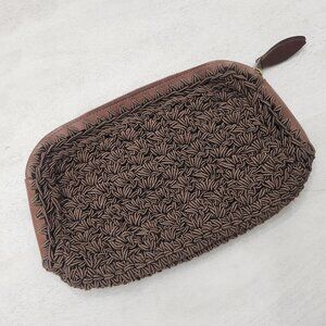 Vintage Carrie Forbes Brown Macrame with Leather Trim Clutch